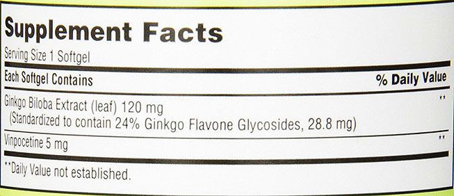 thành phần của Ginko biloba 120 mg with Vinpocetine 5 mg lọ 300 viên hãng Trunature Mỹ